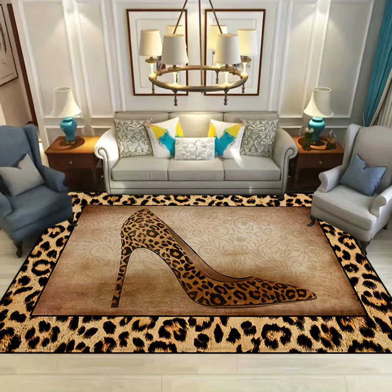 Antislip Wasbaar Vloerkleed - Waterdicht Tapijt voor Hal, Woonkamer, Slaapkamer, Buitenterras - Luipaard Print Hoge Hakken Ontwerp - immagine 6