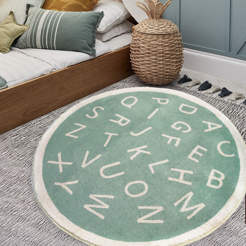 Nordic Ronde Kinderkamer Vloerkleed - Cartoon Letters, Wasbaar, Zacht en Dikke Pluche voor Woonkamer, Slaapkamer en Koffietafel - immagine 2