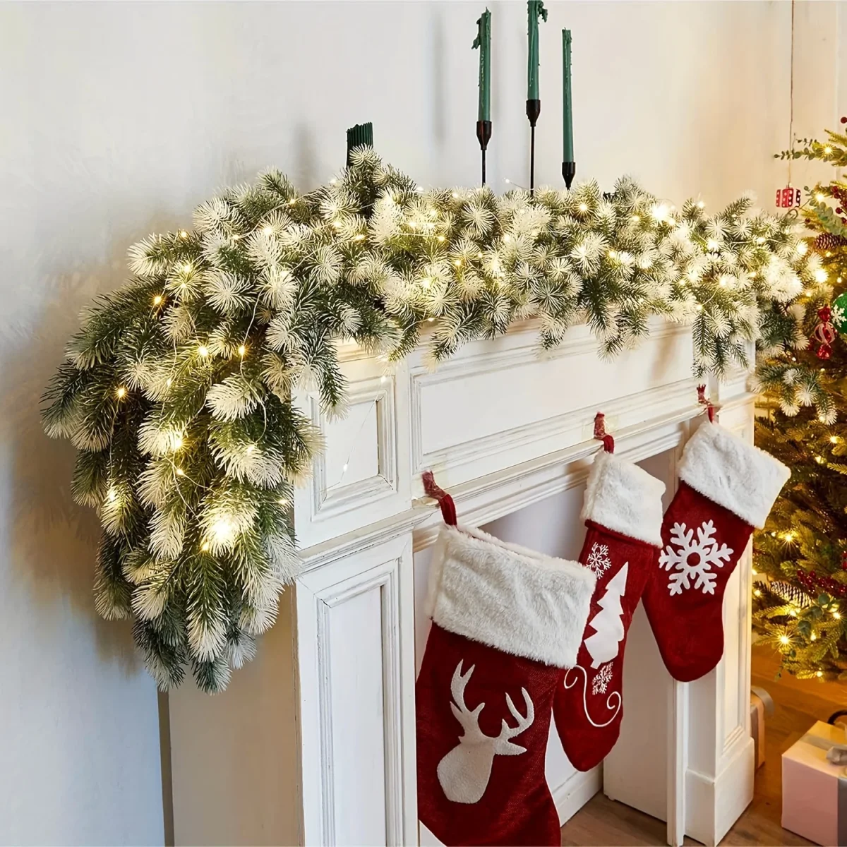 HolidayGarland - 195 cm Kerstspar Guirlande met Witte Accenten, Binnen/Buiten Decoratie - immagine 4