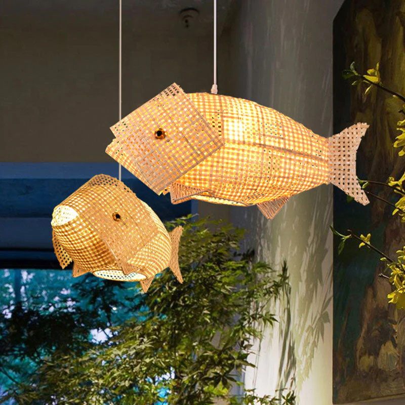 BambooFish - Hanglamp Aziatische Stijl in Hout - immagine 2