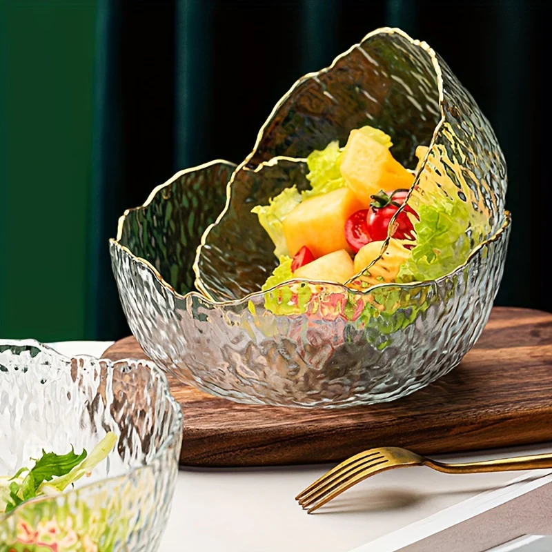 GlasEdge - 3-delige Set Gouden Rand Transparante Saladekommen - immagine 3