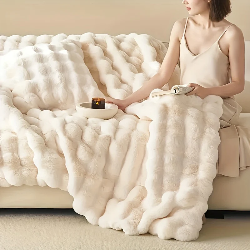 Rabbit Fleece Deken - Zachte Warme Deken voor Bank, Bed, Kantoor en Reizen - Hypoallergeen en Scheurbestendig - immagine 5