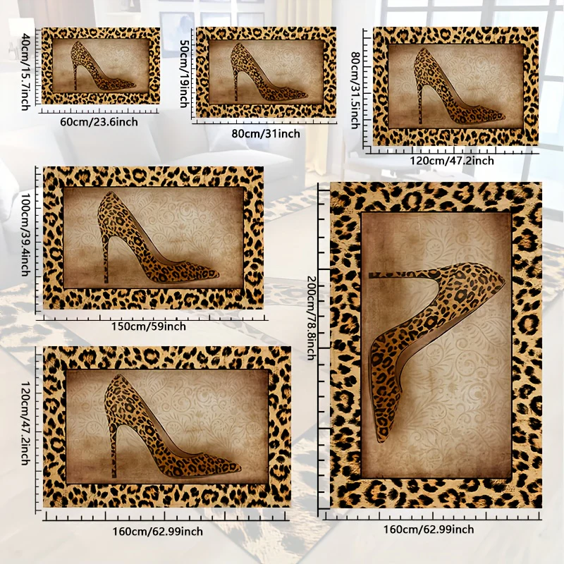 Antislip Wasbaar Vloerkleed - Waterdicht Tapijt voor Hal, Woonkamer, Slaapkamer, Buitenterras - Luipaard Print Hoge Hakken Ontwerp - immagine 9