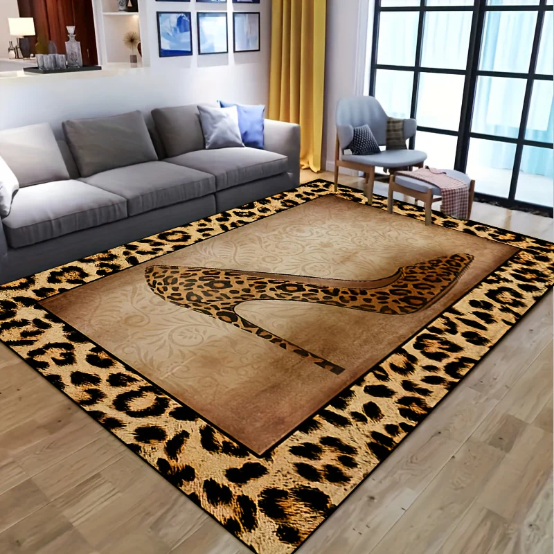 Antislip Wasbaar Vloerkleed - Waterdicht Tapijt voor Hal, Woonkamer, Slaapkamer, Buitenterras - Luipaard Print Hoge Hakken Ontwerp - immagine 2