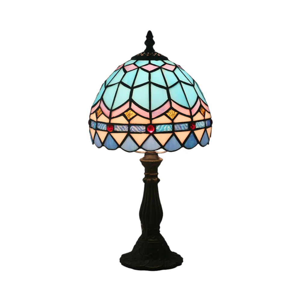 TiffanyGlow - Gekleurde Tiffany Tafellamp met Glazen Kap - immagine 8