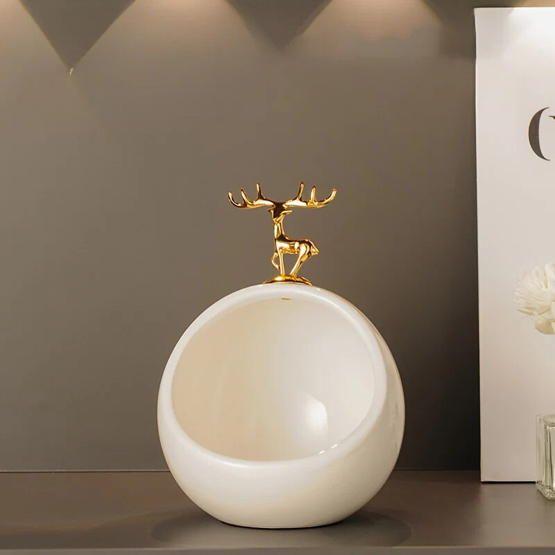 DeerBox - Moderne Keramische Opbergkom met Metalen Hertendeksel - immagine 9