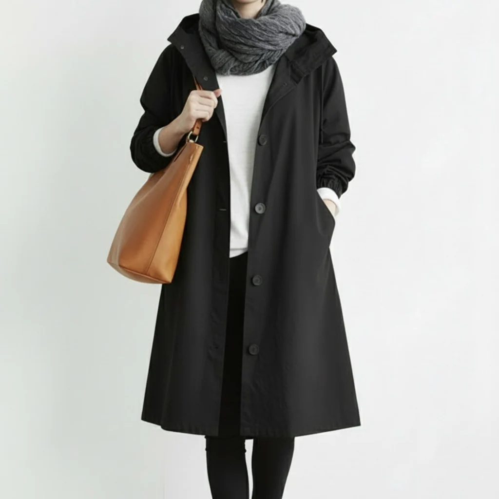 Dames Trenchcoat Waterdicht Lange Jas Capuchon Herfst Winter - immagine 5