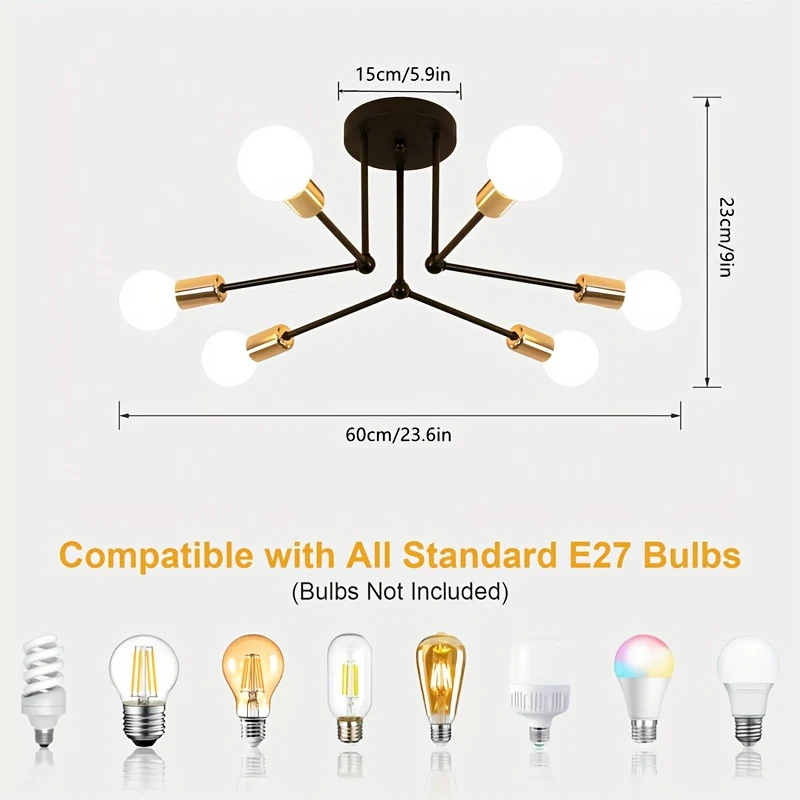 RetroLicht - Industriële 6-kops Plafondlamp - immagine 6