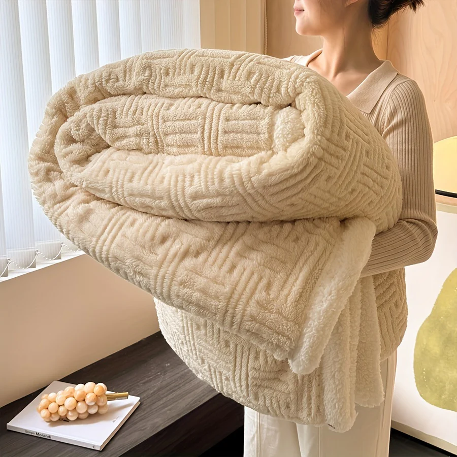 Vintage Dubbelzijdige Deken - Zachte Pluche Fleece en Imitatie Lamswol - All-Seasons - immagine 7